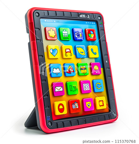 Modern Educational Tablet with Interactive Learning Apps on White Background Modern Educational Tablet with Interactive Learning Apps on White Background 115370768