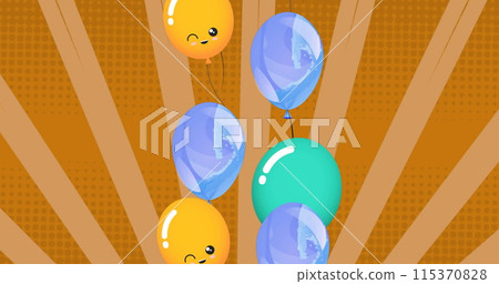 Image of colorful balloons flying over yellow background 115370828