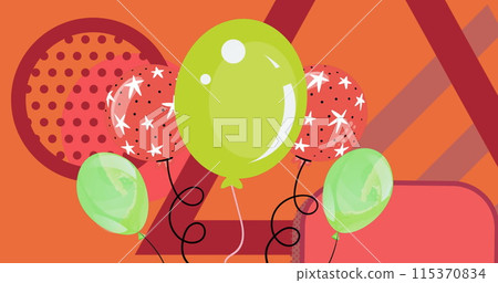 Image of colorful balloons flying over red background 115370834