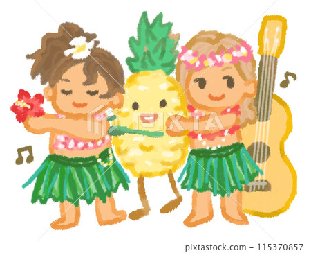 Hula girl, pineapple and ukulele 115370857