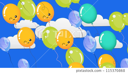Image of colorful balloons flying over cloudy sky Image of colorful balloons flying over cloudy sky 115370868