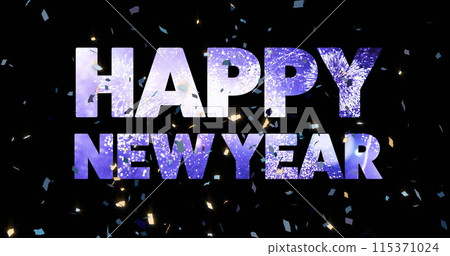 Image of happy new year text and confetti on black background 115371024