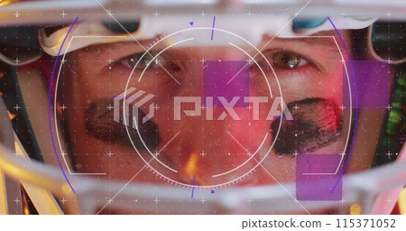 Image of data processing over caucasian american football player 115371052