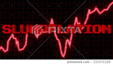 Image of slumpflation text in red over graph and world map with data processing 115371120