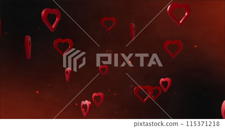 Image of red hearts over light spots on red background 115371218