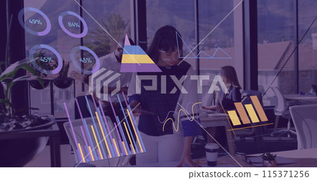 Image of financial data processing over diverse business people 115371256