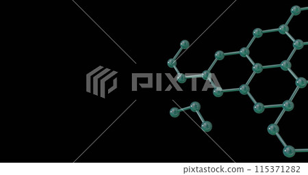 Image of 3d micro of network of molecules on black background 115371282