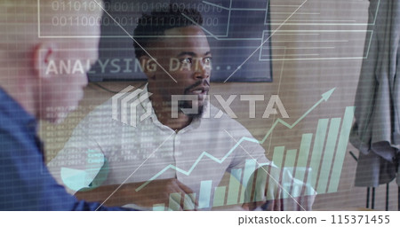 Image of data processing over diverse business people in office Image of data processing over diverse business people in office 115371455