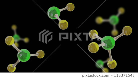 Image of 3d micro of molecules on black background 115371545