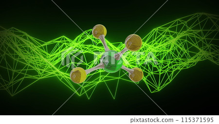Image of 3d micro of molecules and green connections on black background Image of 3d micro of molecules and green connections on black background 115371595