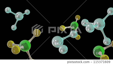 Image of 3d micro of molecules on black background Image of 3d micro of molecules on black background 115371609
