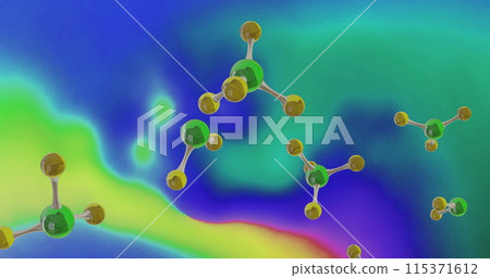 Image of micro of molecules models over multi coloured background 115371612