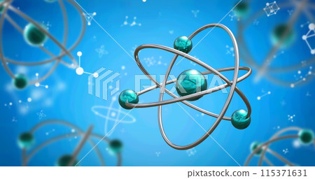 Image of micro of atom models and molecules over blue background Image of micro of atom models and molecules over blue background 115371631
