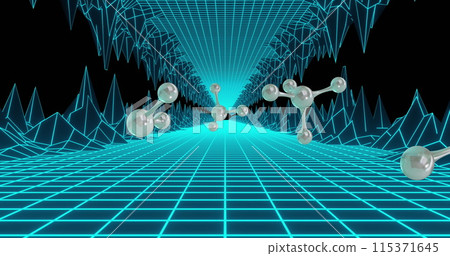 Image of 3d micro of molecules over metaverse on black background Image of 3d micro of molecules over metaverse on black background 115371645