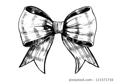 Ribbon bow, doodle bowtie.Doodle gift element vintage vector sketch. Ribbon bow, doodle bowtie.Doodle gift element vintage vector sketch. 115371738