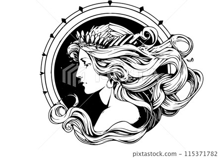 Aphrodite head hand drawn ink sketch. Engraved style vector illustration. Aphrodite head hand drawn ink sketch. Engraved style vector illustration. 115371782