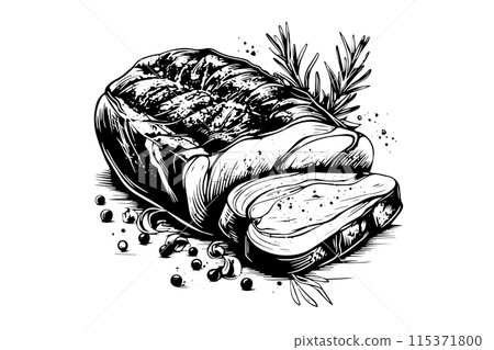 Vintage Meat Cuts: Vector Engraved Illustration for Butchery and Culinary Delights. 115371800