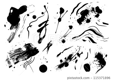 Handcrafted Elements Collection: Ink Splatter Sketch Styles and Textures Designs. 115371896
