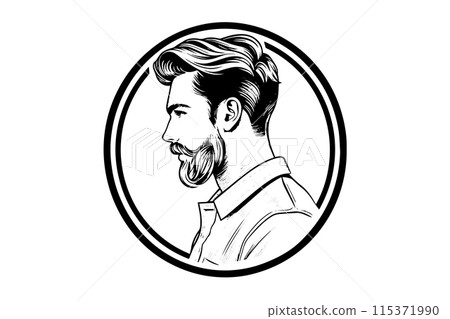 Hand drawn portrait of bearded man in profile. Hipster ink sketch. Logotype vector illustration. Hand drawn portrait of bearded man in profile. Hipster ink sketch. Logotype vector illustration. 115371990