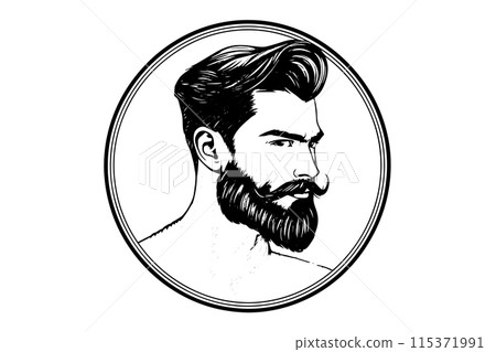 Hand drawn portrait of bearded man in profile. Hipster ink sketch. Logotype vector illustration. Hand drawn portrait of bearded man in profile. Hipster ink sketch. Logotype vector illustration. 115371991