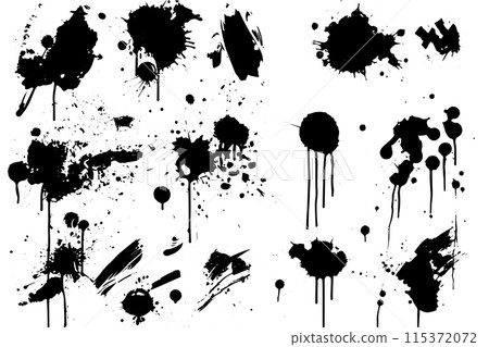 Abstract Ink Splatter Vector Set: Grungy Black and White Texture. 115372072