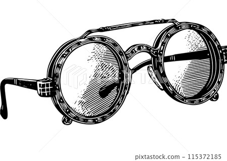 Steampunk Goggles: Vintage Vector Sketch of Industrial Eyewear with Clockwork Detail 115372185