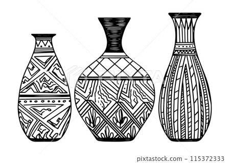 Set of ancient vase hand drawn ink sketch. Engraved style vector illustration. Set of ancient vase hand drawn ink sketch. Engraved style vector illustration. 115372333