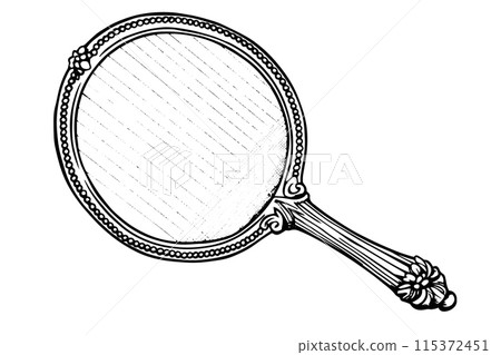 Royal vintage mirror engraved for decorative design. Hand drawn vector. 115372451