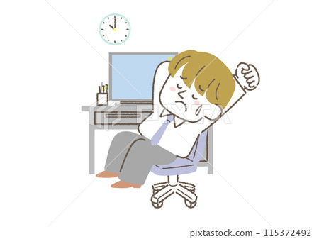 Illustration of a businessman working overtime until late 115372492