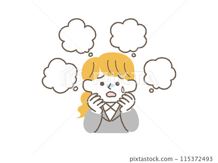 Illustration of a businesswoman who is worried about various things 115372493