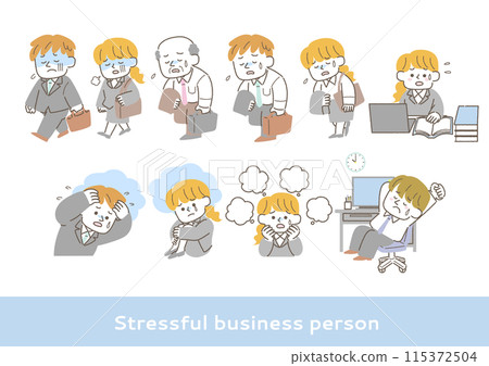 Illustration set of a businessman feeling stressed 115372504