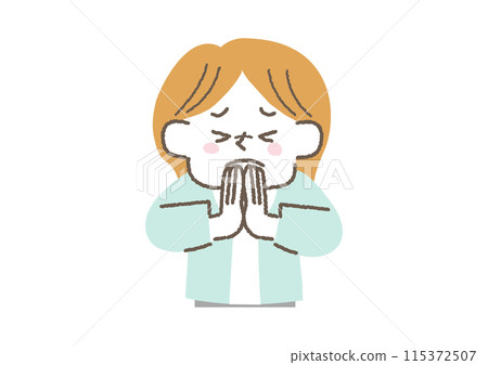 一位辦公室休閒女商人雙手合十道歉的插圖 115372507