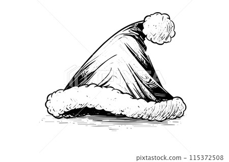 Christmas santa hat engraved xmas icon. Hand drawn vector sketch of cap. Christmas santa hat engraved xmas icon. Hand drawn vector sketch of cap. 115372508