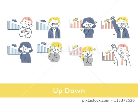 一群人透過上下圖表快樂和悲傷 115372526