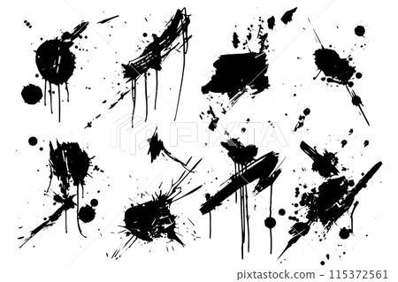 Black Ink Splash Vector Line Set: Grunge Elements for Artistic Designs. Black Ink Splash Vector Line Set: Grunge Elements for Artistic Designs. 115372561