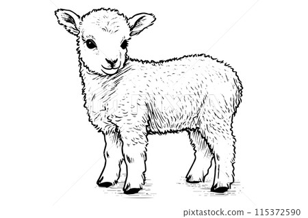 Cute sheep lamb hand drawn ink sketch. Engraved style vector illustration. 115372590