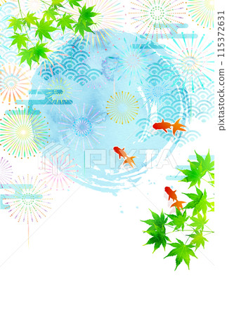 金魚夏日問候煙火背景 金魚夏日問候煙火背景 115372631