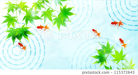 Goldfish, summer greetings, maple leaves, background 115372643