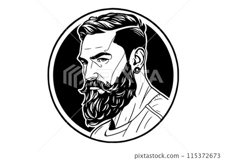 Hand drawn portrait of bearded man in profile. Hipster ink sketch. Logotype vector illustration. Hand drawn portrait of bearded man in profile. Hipster ink sketch. Logotype vector illustration. 115372673
