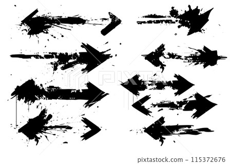 Urban Graffiti: Vector Brushstroke Arrow Set. Ink Grunge Black Line Art. Urban Graffiti: Vector Brushstroke Arrow Set. Ink Grunge Black Line Art. 115372676