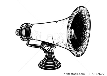Vintage Hand-Drawn Loudspeaker Sketch Vector Illustration: Retro Speaker with Megaphone. Vintage Hand-Drawn Loudspeaker Sketch Vector Illustration: Retro Speaker with Megaphone. 115372677