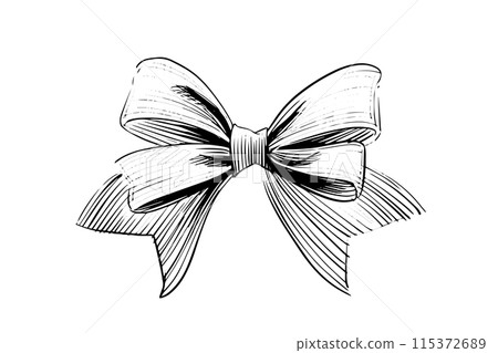 Ribbon bow, doodle bowtie.Doodle gift element vintage vector sketch. Ribbon bow, doodle bowtie.Doodle gift element vintage vector sketch. 115372689