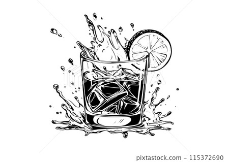 Alcoholic cocktail hand drawn pop art ink sketch. Engraved style vector illustration. Alcoholic cocktail hand drawn pop art ink sketch. Engraved style vector illustration. 115372690