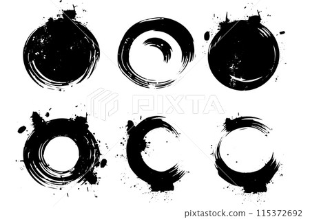 Ink Circle: Grunge Vector Brushstroke Stain Design Set. Black paint. Ink Circle: Grunge Vector Brushstroke Stain Design Set. Black paint. 115372692