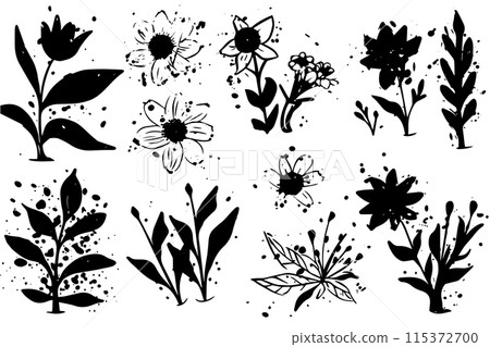 Abstract Floral Graffiti: Vector Art with Hand-Painted Flower Elements. 115372700