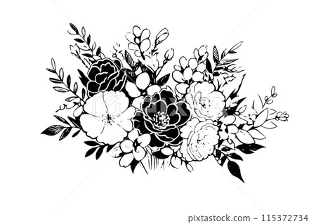 Spring flower wreath bouquet hand drawn vector sketch. 115372734