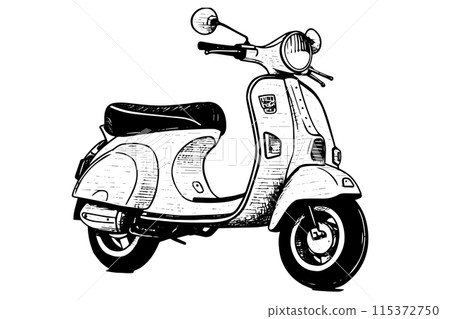 Retro scooter or motorcycle hand drawn ink sketch. Engraved style vector illustration. Retro scooter or motorcycle hand drawn ink sketch. Engraved style vector illustration. 115372750