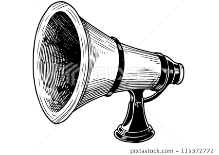 Vintage Hand-Drawn Loudspeaker Sketch Vector Illustration: Retro Speaker with Megaphone. 115372772