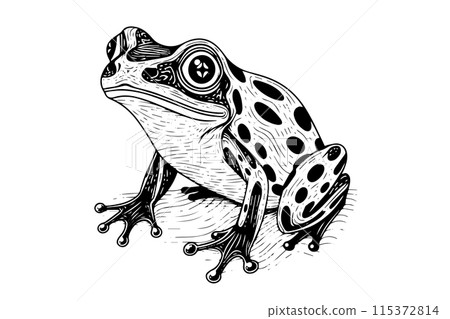 Frog hand drawn ink sketch. Engraved style vector illustration. 115372814