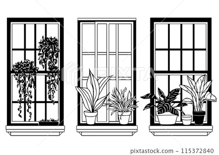 Hand-drawn Window Sketch. Vintage Vector Illustration of an Close Frame. 115372840